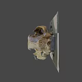 Animal skull display on black and white checkered platform with natural elements background