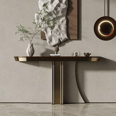 Elegant Modern Console Table With Vase Greenery Decorative Items And Hanging Lamp 3d model