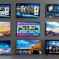 Multiple Smart TVs Displaying Scenic Views Streaming Shows And Entertainment Content 3d model