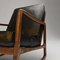 Comfortable Modern Rocking Leisure Chair With Wooden Frame And Black Leather Cushion