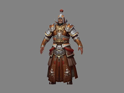 Armored Ancient Warrior Character With Ornate Metal Armor Leather Details And Red Plume 3d model