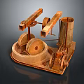 Vintage Rusty Household Mill Mechanical Device With Round Wheels And Vertical Tubes
