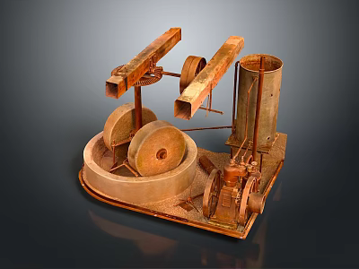 Vintage Rusty Household Mill Mechanical Device With Round Wheels And Vertical Tubes 3d model