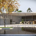 Modern Courtyard Garden With Metal Gate White Wall Green Trees And Black Car