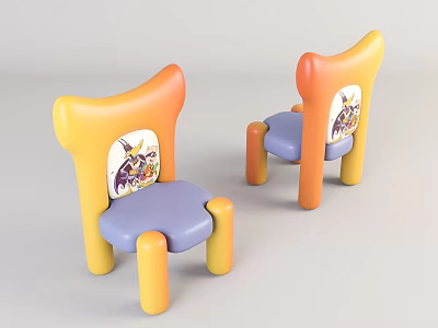 Vibrant Leisure Chairs With Orange Yellow Gradient Backs Purple Seats And Cartoon Patterns 3d model