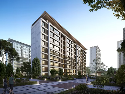 Modern High Rise Residential Building In Landscaped Community 3d model