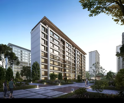 Modern High Rise Residential Building In Landscaped Community 3d model