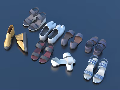 Various Stylish Shoes Collection Including Sandals Flats And Slides In Multiple Colors 3d model