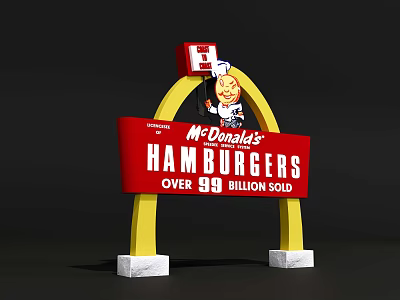 McDonald's Billboard Featuring Hamburgers Over 99 Billion Sold With Golden Arches And Ronald McDonald 3d model