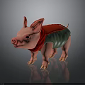 Pink Piglet Toy Figure Wearing Red Scarf And Green Vest