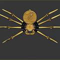 Yellow Mechanical Spider with Multiple Legs and Gear Structure on Black Background with Reflection