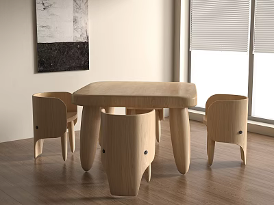 Simple Wooden Children's Table with Matching Chairs for Kids Room 3d model