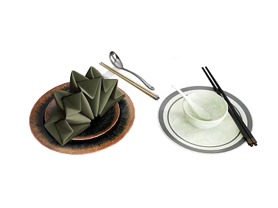 Tableware Plate Bowl Knife and Fork Chopsticks Napkin 3d model