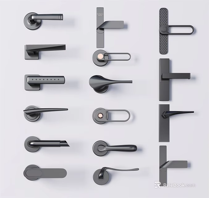 Various Modern Door Handles with Different Stylish Designs and Contemporary Shapes 3d model 