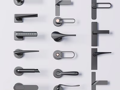 Various Modern Door Handles with Different Stylish Designs and Contemporary Shapes 3d model