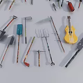 Assorted Weapon Tools Collection Featuring Axes Hammers Shovels Saws and Knives 3d model