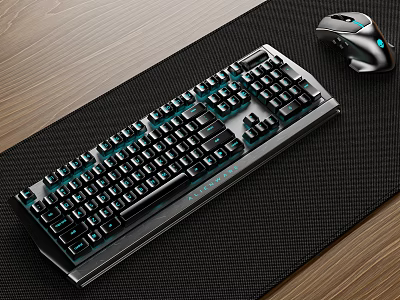 Gaming Mechanical Keyboard With Blue Backlight And Ergonomic Mouse On Desk Mat 3d model