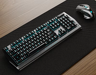 Gaming Mechanical Keyboard With Blue Backlight And Ergonomic Mouse On Desk Mat 3d model