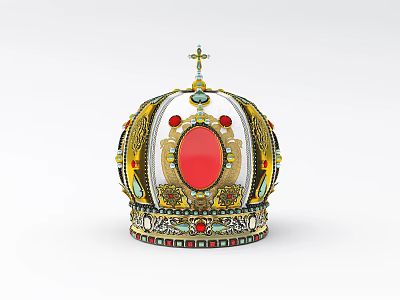 Luxurious Jewelry Crown With Golden Frame Central Red Gemstone And Cross Top 3d model