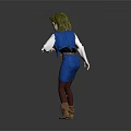 Female Character Wearing Blue Vest Dress White Shirt Red Leggings Brown Boots on Gray Background