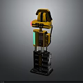 Futuristic Sci Fi Scene With Yellow Mechanical Tower Device And Warning Stripes 3d model
