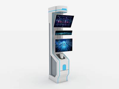 Modern Computer Kiosk With Multiple Interactive Touch Screens And Digital Displays 3d model