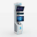 Modern Computer Kiosk With Multiple Interactive Touch Screens And Digital Displays