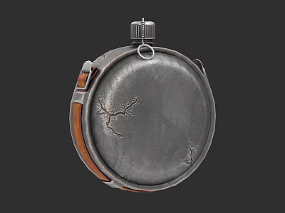 Vintage Metal Beverage Flask With Leather Strap And Decorative Engravings 3d model
