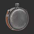Vintage Metal Beverage Flask With Leather Strap And Decorative Engravings