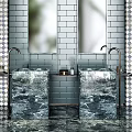 Modern Bathroom Washbasin Design With Double Marble Basins Gray Tiled Walls And Mirrors