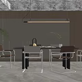 Modern Restaurant Interior With Dining Table Chairs Pendant Lights And Wooden Wall Panels