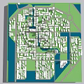 Urban City Model With White Buildings Water Areas And Green Spaces
