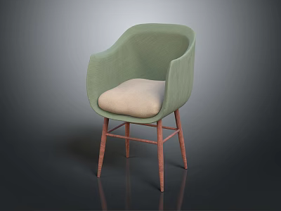 Green Armchair With Beige Seat Cushion And Red Wooden Legs 3d model