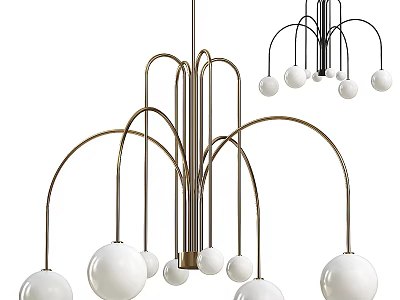 Contemporary Modern Chandelier With Curved Metal Arms And White Globe Light Shades 3d model