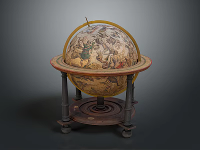 Decorative Globe Ornament Decoration Set With Wooden Base Metal Stand And Colorful Patterns 3d model