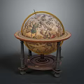 Decorative Globe Ornament Decoration Set With Wooden Base Metal Stand And Colorful Patterns