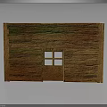 Rustic Wooden Building With Green Textured Wall Door And Glass Window