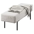 Light Gray Fabric Sofa Bench With Black Metal Legs And Throw Blanket
