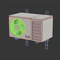 White Outdoor Air Conditioner Fan Unit with Metal Frame Mounting Brackets and Ventilation Grille