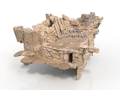 Ancient Ruins Scene Structure With Stone Walls Broken Columns And Platform Base 3d model