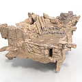 Ancient Ruins Scene Structure With Stone Walls Broken Columns And Platform Base