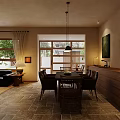 Cozy Warm Open Plan Living And Dining Room With Natural Wooden Furniture And Plant Decor