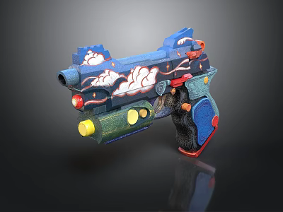 Colorful Children's Toy Gun with Blue Body Cloud Patterns Red Yellow Accents and Vibrant Design 3d model