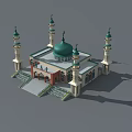 Islamic Mosque Architecture With Green Dome And Minarets For Religious Worship