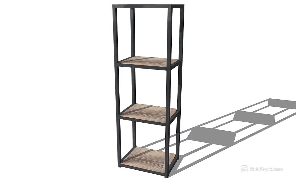 Minimalist Bookshelf With Metal Frame And Wooden Shelves For Home Living Space 3d model 