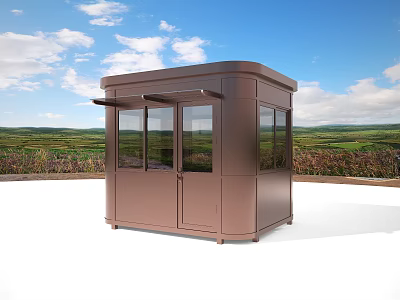 Brown Outdoor Security Guard Booth With Glass Windows And Scenic View 3d model