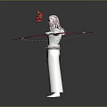 Fantasy Character In White Outfit With Red Devil Mask Bow Arrow Arms Outstretched
