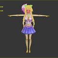 3D Anime Girl Character With Cat Ears Pink Blue Twin Braids White Top Blue Skirt