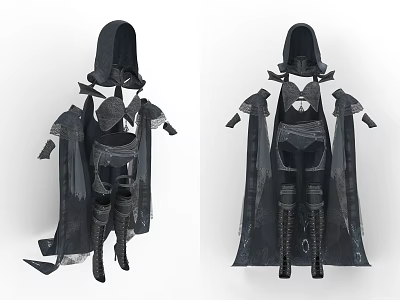 Fantasy Hooded Cloak Armor Costume With Black Detailed Design And Long Robe 3d model