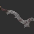 Rusty Bloodstained Curved Blade Weapon With Leather Wrapped Handle And Decorative Hilt